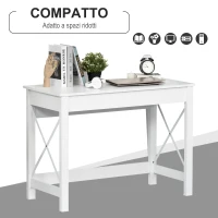 HOMCOM Scrivania porta PC dal Design Moderno e Minimal, in Legno e Acciaio, 105x50x76 cm, Bianco(m-4)