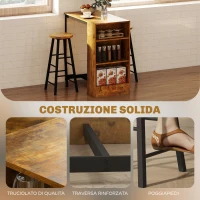 HOMCOM Set da Pranzo con Bancone Bar con 3 Ripiani e 2 Sgabelli Alti con Poggiapiedi Stile Industriale, Marrone(m-5)
