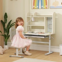 AIYAPLAY Kids Desk Height Adjustable with Tilt-Desktop, Hutch, Drawer, Storage Shelf, Pegboard, for 3-12 Years Old, Natural(m-2)
