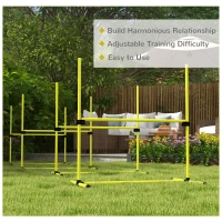 PawHut 4 Pieces Dog Agility Training Equipment, Adjustable Height Jumps Hurdle with Carrying Bag for Outdoor, Yellow(m-7)