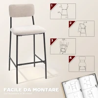 HOMCOM Set 2 Sgabelli da Bar con Schienale Alto, Poggiapiedi e Rivestimento in Ciniglia, Crema(m-8)