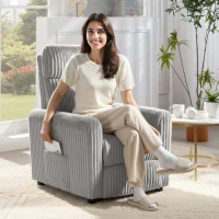 HOMCOM Poltrona Relax Reclinável Manual Estofada em Veludo com Apoio para Pés 73x86x100 cm Cinzento(m-8)