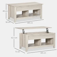 HOMCOM Lift Top Coffee Table w/ Hidden Storage Compartment Open Shelves Lift Tabletop Pop Up Centre Table for Living Room Oak Effect(m-3)