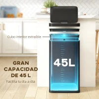 HOMCOM Cubo de Basura Cocina Automático 45 L con Sensor Infrarrojo Cierre Suave y Cubo Interior Extraíble Antihuellas Negro(m-5)