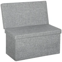 HOMCOM Bancă Pliabilă cu Spătar și Compartiment de 77L, Acoperire din Țesătură, 76x50x73 cm, Gri(m-10)