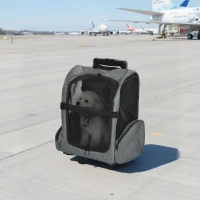 PawHut Sac de transport à roulettes pour chien 2 en 1 trolley chariot sac à dos pour chien chat avec poignée téléscopique, sacs de rangement, aérations, attache de sécurité, 42 x 25 x 55 cm, gris(m-1)