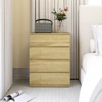 HOMCOM Cassettiera 4 Cassetti in Legno con Guide in Metallo e Maniglie Scanalate, 60x40x80 cm, color Faggio(m-8)