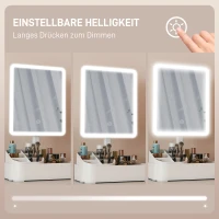 HOMCOM Schminkspiegel mit Beleuchtung wiederaufladbar 180°Drehbar LED Kosmetikspiegel mit 2 Beleuchtungsmodi, Weiß(m-5)