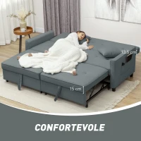 HOMCOM Divano Letto 3 Posti Clic Clac con Schienale Reclinabile e 2 Cuscini, 196x90x89 cm, Grigio(m-7)
