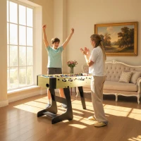 SPORTNOW Baby-foot pliable avec poignées antidérapantes, 2 balles et marqueur de score, Vert et couleur Bois(m-5)