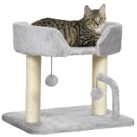 PawHut 42cm Indoor Cat Tree, with Toy Balls, Sisal Scratching Post - Light Grey(m-10)