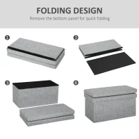 HOMCOM Bancă Pliabilă cu Spătar și Compartiment de 77L, Acoperire din Țesătură, 76x50x73 cm, Gri(m-6)