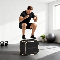 SPORTNOW Plyo-Box aus Holz 3-in-1 mit 3 verschiedenen Höhen, Griffe, ohne Ecken, Sprungtraining, 41x36x31 cm, Schwarz(m-2)