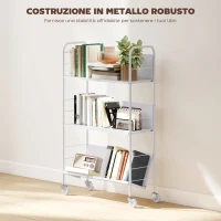 HOMCOM Carrello Portalibri Moderno a 3 Livelli con Ruote Girevoli per Libri e Riviste, 69x26x108 cm, Bianco(m-4)