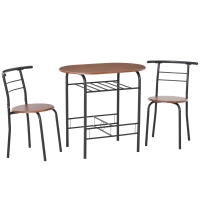 HOMCOM 3-Piece Dining Table Set , Metal Frame Wood Top Breakfast Bar Table Set for 2, Dining Table w/Storage Shelf & 2 chairs