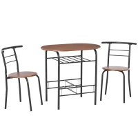 HOMCOM 3-Piece Dining Table Set , Metal Frame Wood Top Breakfast Bar Table Set for 2, Dining Table w/Storage Shelf & 2 chairs(m-1)