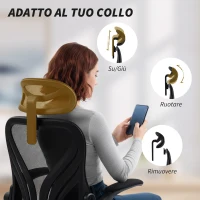 HOMCOM Sedia da Ufficio Ergonomica con Braccioli Ribaltabili, Supporto Lombare e Poggiatesta Regolabile, Nero(m-6)
