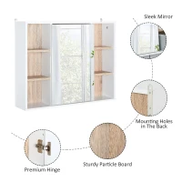HOMCOM Bathroom Mirror Cabinet, Wall Mounted Storage Cabinet with Open Cupboard and Adjustable Shelf, White(m-5)