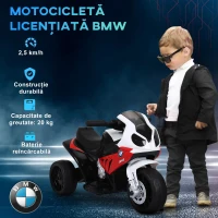 HOMCOM Motoreta Electrica pentru Copii BMW S1000RR Originala, 3 Roti cu Lumini si Sunete Reale, Rosu(m-5)