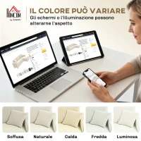 HOMCOM Divano con Penisola a 3 Posti in Tessuto Effetto Velluto, Schiuma e Nylon, 241x153x83 cm, Bianco Crema(m-7)
