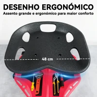 HOMCOM Banco de Oficina Móvel com Bandeja Magnética Altura Ajustável de 52–59,5 cm Carga 135 kg Banco para Mecânico com Rodas para Garagem Reparação de Automóveis Vermelho(m-8)