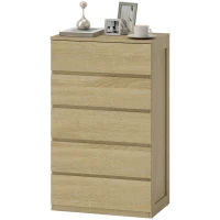 HOMCOM Cassettiera 5 Cassetti in Legno con Guide in Metallo e Maniglie Scanalate, 60x39x100 cm, color Faggio(m-10)