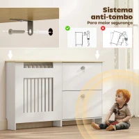 HOMCOM Cobertura Radiadores com Sapateira  e 2 Gavetas Rebatíveis Desenho Moderno de Ripas 152x19x81 cm  Branco(m-6)