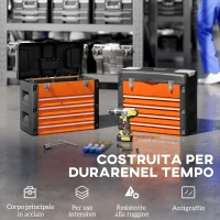 HOMCOM Cassetta Porta Attrezzi con 4 Cassetti e Scomparto Superiore in Acciaio e Plastica, Arancione e Nero(m-5)
