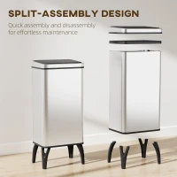 HOMCOM Poubelle de Cuisine Automatique 50 L, Poubelle de Cuisine en Acier Inoxydable avec Capteur Infrarouge, Fermeture Douce, Argent(m-5)