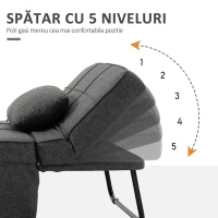 HOMCOM Taburet Pat Individual 3 în 1 cu Spătar Reglabil pe 5 Nivele și Pernă Suplimentară, 95x179x78 cm, Gri(m-5)