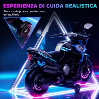 AIYAPLAY Moto Elettrica per Bambini con Rotelle, Specchietti e Poggiapiedi, in PP e Metallo, 85.5x44.5x56 cm, Blu(m-5)