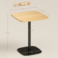 HOMCOM Petite table à manger, 60 cm, carrée, plateau MDF, socle en acier, pour salon, salle à manger, cuisine, Bois naturel+Noir(m-3)