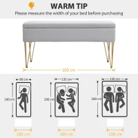 HOMCOM Bancă cu Depozitare din Material Textil și Picioare din Oțel, 100x40x49 cm, Gri Deschis(m-7)