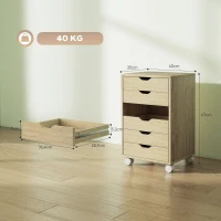 HOMCOM Bloco de Gavetas Móvel Arquivador com 6 Gavetas Suporte para Impressora com Rodas 40x35x63 cm Madeira(m-3)