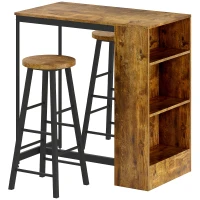 HOMCOM Set da Pranzo con Bancone Bar con 3 Ripiani e 2 Sgabelli Alti con Poggiapiedi Stile Industriale, Marrone(m-1)