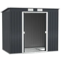 Outsunny Abri de jardin 2,77 m² 213 x 130 x 173 cm kit de fondation porte coulissante ventilations acier galvanisé gris foncé(m-1)