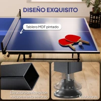 SPORTNOW Mesa de Ping-Pong Plegable con 4 Ruedas Red 2 Palas y 3 Pelotas para Interior y Exterior 274x152,5x75,5 cm Azul(m-6)