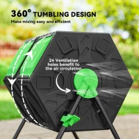 Outsunny Dual Chamber Garden Compost Bin, 130L Rotating Composter, Compost Maker with Ventilation Openings and Steel Legs, Green and Black(m-5)