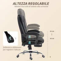 Vinsetto Poltrona da Ufficio con Telecomando e 6 Punti di Massaggio, in Tessuto misto velluto e lino, 67x79x111-121 cm, Grigio(m-6)