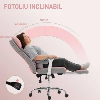 HOMCOM Scaun de birou ergonomic cu brațe reglabile, suport pentru picioare și tetieră, roz(m-7)