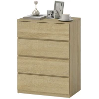 HOMCOM Cassettiera 4 Cassetti in Legno con Guide in Metallo e Maniglie Scanalate, 60x40x80 cm, color Faggio(m-10)