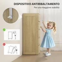 HOMCOM Cassettiera 5 Cassetti in Legno con Guide in Metallo e Maniglie Scanalate, 60x39x100 cm, color Faggio(m-6)