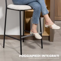 HOMCOM Set 2 Sgabelli da Bar con Schienale Alto, Poggiapiedi e Rivestimento in Ciniglia, Crema(m-7)