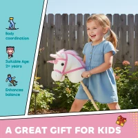 AIYAPLAY Unicorn Stick Horse with Wood Wheels, Real Pony Neighing and Galloping Sounds, Grip Handle, 95 cm, White(m-7)