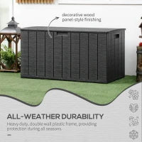 Outsunny Gartenbox 366 Liter aus Kunststoff doppelwandiger Wasserdicht Kissenbox mit Rollen Griffmulden Holzoptik(m-7)