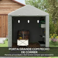 Outsunny Abrigo para Ferramentas Bicicletas e Motos 1,6x2,2x1,7 cm Garagem Portátil com 2 Habitações Cinza Claro(m-6)