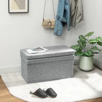 HOMCOM Bancă Pliabilă cu Spătar și Compartiment de 77L, Acoperire din Țesătură, 76x50x73 cm, Gri(m-8)