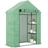 Outsunny Serre de Jardin avec Étagères 3 Niveaux, Petite Serre de Balcon en Bâche PE 140 g/㎡ Renforcée 141 x 72 x 191 cm, Vert(m-11)