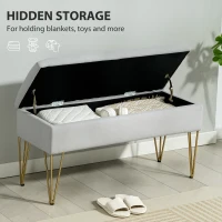 HOMCOM Bancă cu Depozitare din Material Textil și Picioare din Oțel, 100x40x49 cm, Gri Deschis(m-5)