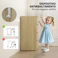 HOMCOM Cassettiera 4 Cassetti in Legno con Guide in Metallo e Maniglie Scanalate, 60x40x80 cm, color Faggio(m-6)
